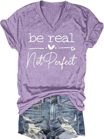 Kindness Shirt Tops for Women Be Real Not Perfect T-Shirt Short Sleeve Inspirational Graphic Tees Shirts in Saudi Arabia