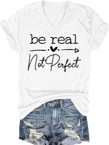 Kindness Shirt Tops for Women Be Real Not Perfect T-Shirt Short Sleeve Inspirational Graphic Tees Shirts in Saudi Arabia