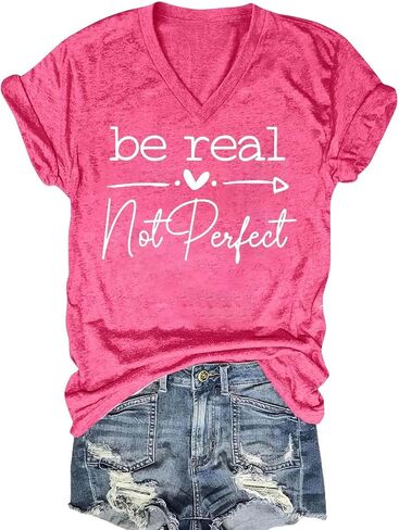 Kindness Shirt Tops for Women Be Real Not Perfect T-Shirt Short Sleeve Inspirational Graphic Tees Shirts in Saudi Arabia