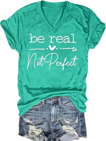 Kindness Shirt Tops for Women Be Real Not Perfect T-Shirt Short Sleeve Inspirational Graphic Tees Shirts in Saudi Arabia