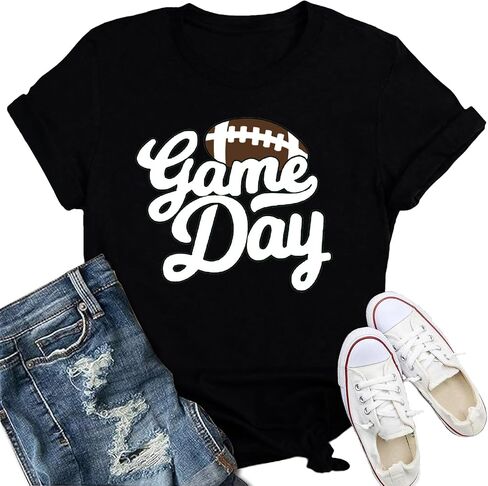 Football Shirt for Women Game Day Crewneck Cute Tee Tops Football Sunday Funday Short Sleeve T-Shirt in Kuwait