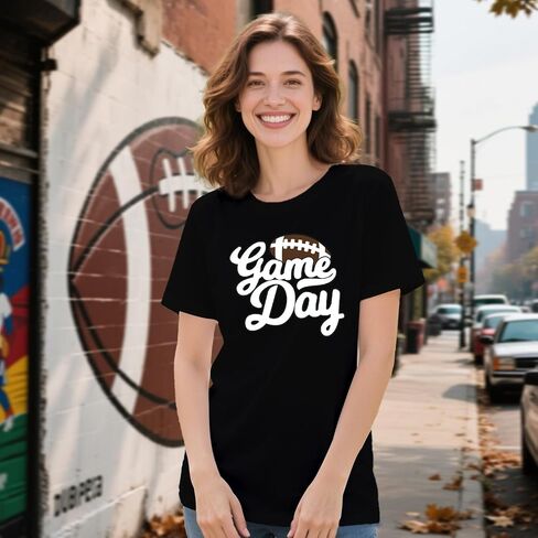 Football Shirt for Women Game Day Crewneck Cute Tee Tops Football Sunday Funday Short Sleeve T-Shirt in Kuwait