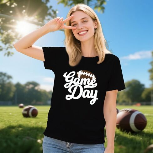 Football Shirt for Women Game Day Crewneck Cute Tee Tops Football Sunday Funday Short Sleeve T-Shirt in Kuwait