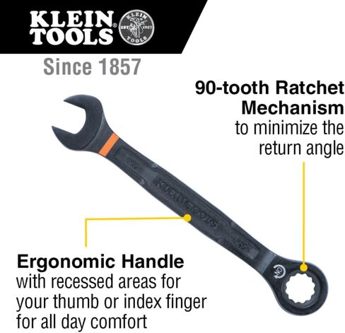 Klein Tools 69408G Ratcheting Combination Wrench Set, SAE, 5/16 to 3/4 Inch, 90-Tooth Steel Alloy with Foam Pouch, 8-Piece in Kuwait
