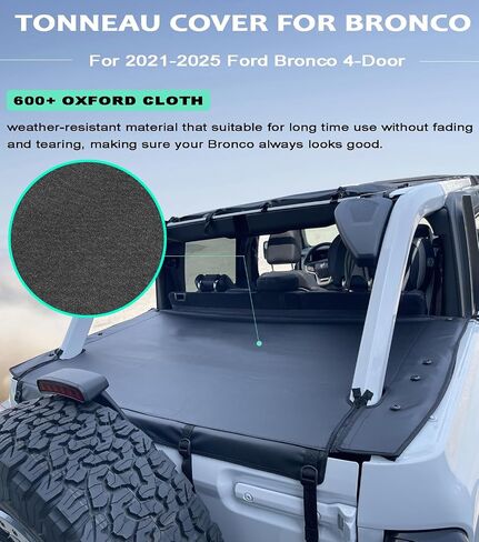 تغطية تونو متوافقة مع 2021-2025 فورد برونكو 4 أبواب ، 600D Oxford Cloth Strunk Cover Cover Cover Cover 21-25 Bronco Associory in Saudi Arabia