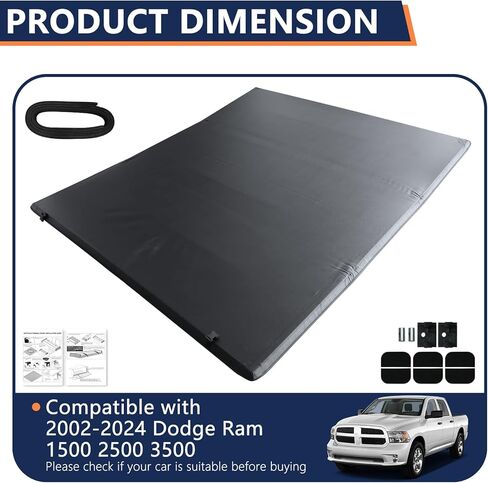 Pensun 6.4ft quad-quad-fold bed cover tonneau for 2002-2025 Dodge Ram 1500 2500 3500 بدون Ram Box ، غطاء Tonneau الأسود in Kuwait