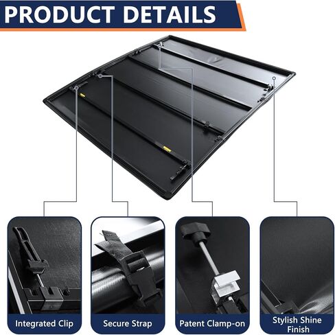Pensun 6.4ft quad-quad-fold bed cover tonneau for 2002-2025 Dodge Ram 1500 2500 3500 بدون Ram Box ، غطاء Tonneau الأسود in Kuwait