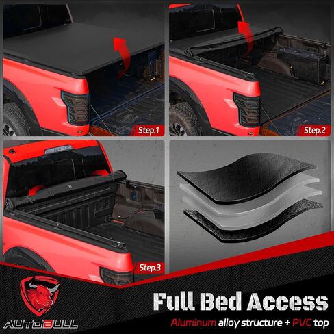 Soft Roll-up Tonneau Cover Compatible with 2015-2025 Ford F150 F-150 5.5ft Bed (67.1"), PVC Top Alloy Steel Structure in Kuwait
