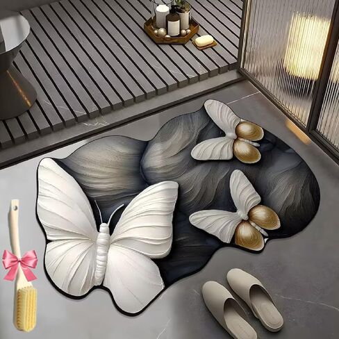 3D Realistic Pattern Non-Slip Absorbent Mats - Safe, Slip-Resistant, 3D Rugs Bathroom, 3D Butterfly FlowerRug Floor Mat, Eco-Friendly(B,23.62 * 35.43in) in Saudi Arabia