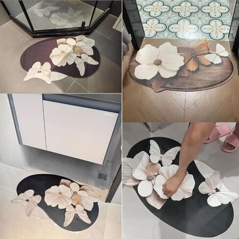 3D Realistic Pattern Non-Slip Absorbent Mats - Safe, Slip-Resistant, 3D Rugs Bathroom, 3D Butterfly FlowerRug Floor Mat, Eco-Friendly(B,23.62 * 35.43in) in Saudi Arabia