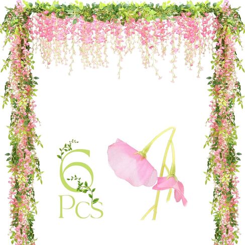 Crowye 10 Pcs 72 ft Artificial Flowers Silk Wisteria Garland Artificial Wisteria Vine Silk Hanging Flower Decorations Flower Vines for Wall Wedding Arch Party Backdrop Home Garden Outdoor (Pink) in Saudi Arabia