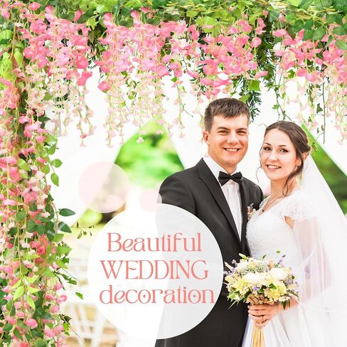 Crowye 10 Pcs 72 ft Artificial Flowers Silk Wisteria Garland Artificial Wisteria Vine Silk Hanging Flower Decorations Flower Vines for Wall Wedding Arch Party Backdrop Home Garden Outdoor (Pink) in Saudi Arabia