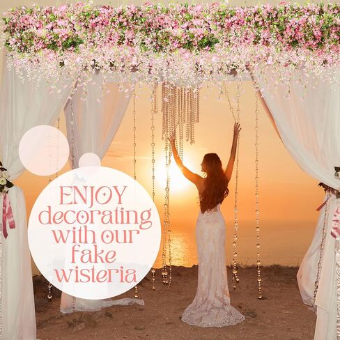 Crowye 10 Pcs 72 ft Artificial Flowers Silk Wisteria Garland Artificial Wisteria Vine Silk Hanging Flower Decorations Flower Vines for Wall Wedding Arch Party Backdrop Home Garden Outdoor (Pink) in Saudi Arabia