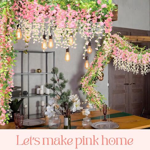 Crowye 10 Pcs 72 ft Artificial Flowers Silk Wisteria Garland Artificial Wisteria Vine Silk Hanging Flower Decorations Flower Vines for Wall Wedding Arch Party Backdrop Home Garden Outdoor (Pink) in Saudi Arabia