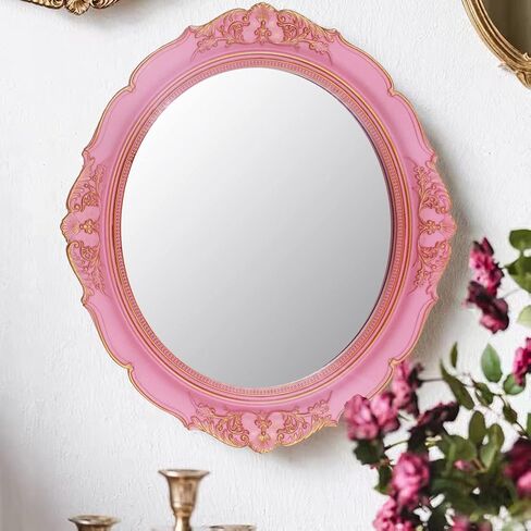 Vintage Decorative Wall Mirror 14.8 x 13.1 Inch Oval Mirror（Pink） in Kuwait