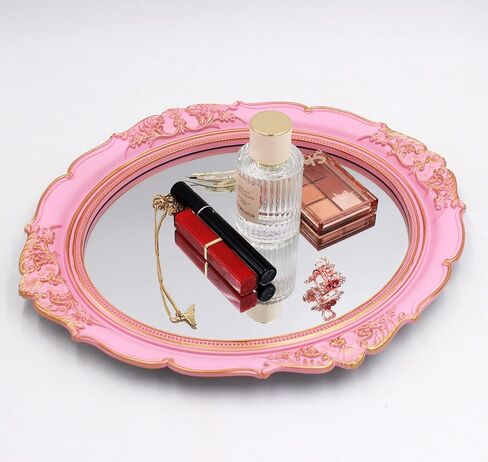 Vintage Decorative Wall Mirror 14.8 x 13.1 Inch Oval Mirror（Pink） in Kuwait