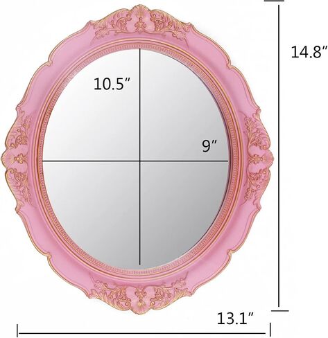 Vintage Decorative Wall Mirror 14.8 x 13.1 Inch Oval Mirror（Pink） in Kuwait