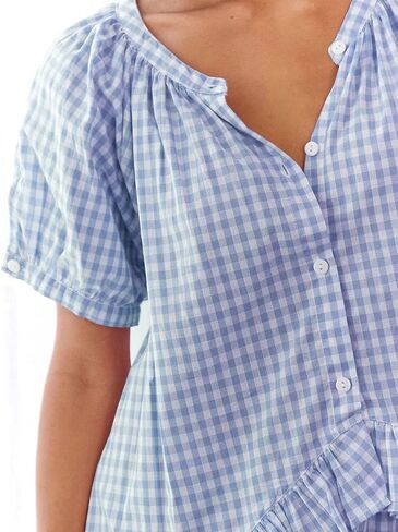 COZYPOIN Womens Gingham Pajama Set 2 Piece Plaid Cotton Pjs Cute Ruffle Sleepwear Maternity Bridesmaid Pajamas Loungewear in Saudi Arabia