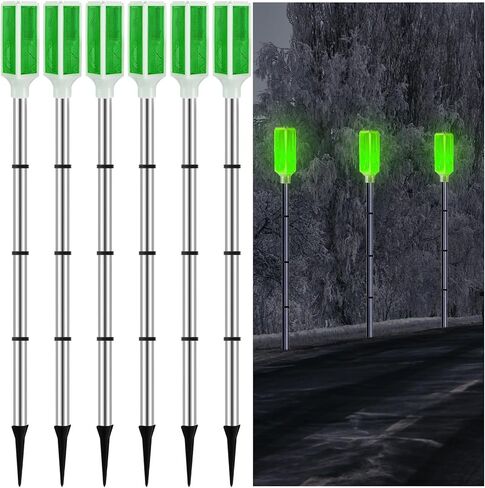 Macarrie 6 Pcs Solar Powered Driveway Markers Reflector Lights Landscape Driveway Reflectors on Poles for Snow Road Outdoor Yard(37 Inch,Green) in Saudi Arabia