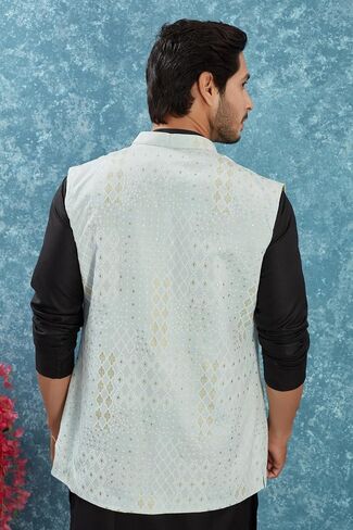 Indian Traditional Jacquard Open Waistcoat Weddings Festive Occasions Nehru Jacket For Men in Kuwait