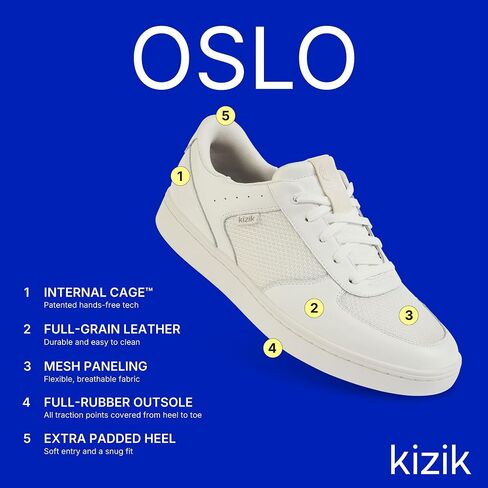 Kizik Hands Free Shoes for Men: Oslo - جلد الحبوب الكامل المتين ، شبكة تنفس ، سهلة التنظيف ، قسيمة يومية مريحة على أحذية رياضية للمشي in Saudi Arabia