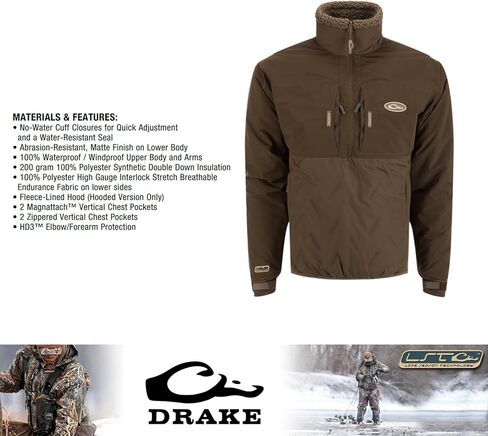 Drake Waterfowl Men's LST Guardian Flex Double Down 1/4 Zip Eqwader Insulated Waterproof Breathable Hunting Jacket in Saudi Arabia