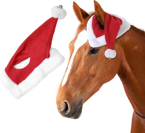 Santa Hat Fleece Horse Fly Ear Bonnet for Christmas Parade Horse Costume Holiday in Kuwait