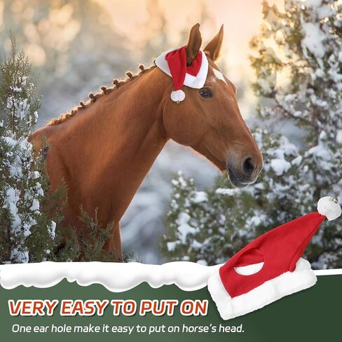 Santa Hat Fleece Horse Fly Ear Bonnet for Christmas Parade Horse Costume Holiday in Kuwait