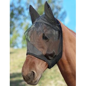 Horse Fly Mask Half Face with Ears, Full Face UV Protection for Horses, Breathable Fine Mesh Equine Fly Mask, Horse