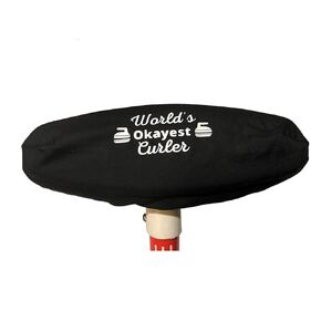 Curling Broom Cover Black with World's Okayest Curler and Curling stones