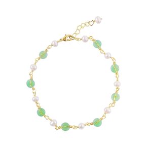 Green Hetian Jade Anklet for Women, Pearls Anklet Adjustable Anklet, Anklet Bracelets for Women, Handmade Jade Jewelry Gift for Women Girls, Christmas Gift for Her (14K Gold Plated)