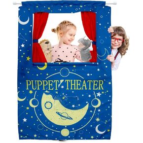 Newwiee Doorway Puppet Theater Foldable Puppet Show Theater for Kids with Adjustable Rod Fits in Most Doorways