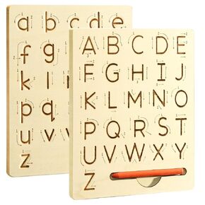 Wooden Letters Practicing Board,Reusable Handwriting Alphabet Tracing Board Double-Sided Toddlers and Preschool Gifts Learning Toys Learning to Write ABC for Kids Ages 3-8