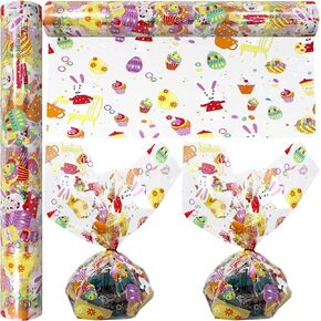 AnapoliZ Easter Eggs Cellophane Wrap Roll | 100’ Ft. Long X 16" In. Wide | 2.3 Mil Thick, Crystal Clear Design | Easter Bunny Cello Wrapping Paper, Treats, Baskets, Gifts |