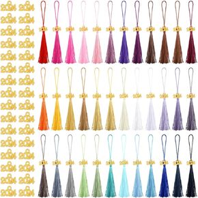 Cindeer 100 Pcs Mini Graduation Tassels with 100 Pcs 2024 Tassel Charms for Crafts Mini Silky Bookmark Tassels for Graduation Cap Keychain Ornaments DIY Craft Jewelry Making Project(Gold)