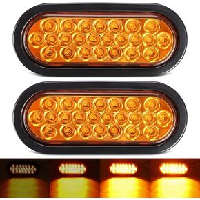 Partsam 2Pcs 6.3" LED Oval Amber Strobe Lights 24LED Recessed with Triple Flash Patterns for Truck Towing Trailer Lights Lamps, Rubber Grommets and 3-prong Wire Pigtails Included, 10V-30V