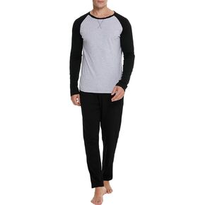 Mens Pajamas Set Cotton Pajamas for Men Raglan Sleepwear Long Sleeve Top & Pajama Pants with Pocket 2 Piece PJ Lounge