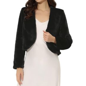 Allegra K Cropped Jacket for Women's Faux Fur Long Sleeve Open Front Wedding Bolero Winter Coat