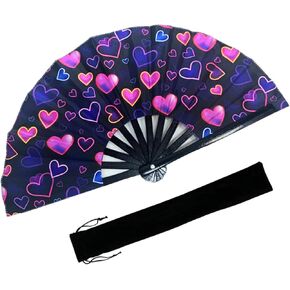 Rave Fan | Double-Sided Satin Fabric Bamboo Hand Fan (Waterproof) | Rave Accessories Men & Women | Festival Fan in Saudi Arabia