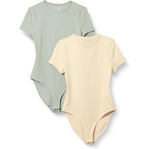 Amazon Essentials Women's Stretch Cotton Jersey Slim-Fit T-Shirt Bodysuit, Pack of 2