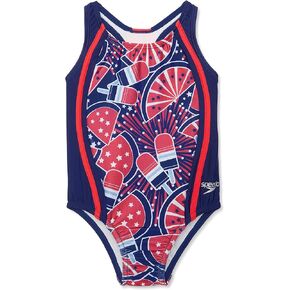 Speedo Girls' Swimsuit One Piece Thick Strap Racer Back Printed