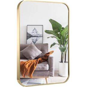 16x20 Inch Bathroom Mirror for Wall,Gold Framed Rectangle Mirror with Rounded Corner,Aluminum Alloy Framed Brushed Wall Mirror for Bedroom or Living Room,Vertical or Horizontal