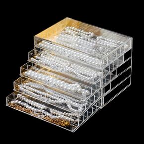 Clear Necklace Organizer Box with Drawers Acrylic Jewelry Holder Organizer for Necklaces Storage Display Case with Lid Jewelry Tray for Pendants Necklace (3 Drawers)