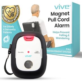 Vive Magnet Pull Cord Alarm - Bed, Room and House Alert for Elderly and Adult Patient Care - Caregiver Sound Monitor Device - Elder Monitoring System for Falling At Home - Panic Audio Button for Falls