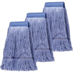 3 Pack Commercial Replace Mop Head, Reusable Mop Head Refills-Replacement Mop Heads Suitable for Heavy Commercial Industrial Residential Areas,Wet Industrial Cotton Looped End String Mop Head (Blue)