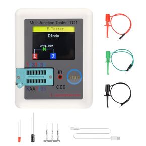 LCR-TC1 Multi-Function Chargeable Transistor Meter with 1.8'' Full Color Display for Diode Triode Capacitor Resistor Transistor ESR LCR PNP NPN MOSFET(Built-in Battery)