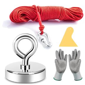 Neosmuk Fishing Magnet, 550 lb+ Giant Rare Earth Magnet with Rope, Large and Big 2.5 inches Diameter Disc Magnetic Fishing Kit for Tools, Heavy Duty and Thick Retrieving Neodymium Magnet with Hole…