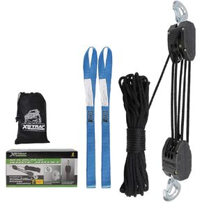 XSTRAP STANDARD Heavy-Duty 2,000LB Rope Hoist Pulley 50 Feet Wheel Block and Tackle System with 2PK 18 Inch Soft Loops for Animal Husbandry, Garage, Warehouse, Constructions