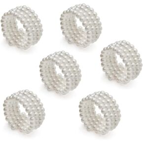 Elegant Beaded Napkin Rings Set of 6, Napkin Holders for Tablesetting, Great for Parties, Weddings, Engagements, Baby Showers, Holiday, Christmas, Upscale Events, Dinners & Celebrations - Black/Silver
