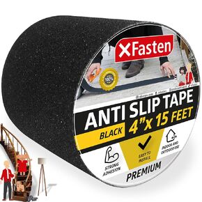 XFasten Anti Slip Grip Tape for Stairs, Black 4-Inches x 15-Foot Stair Grips Non Slip, Anti Skid Tape for Steps Outdoor Waterproof, Stair Tread Tape